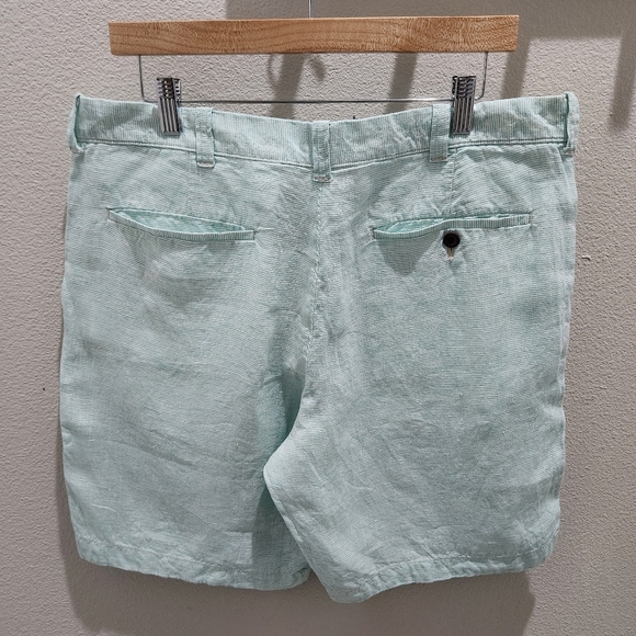 J Crew Linen Shorts Men’s 35 Green White Striped 9” Inseam Casual Lightweight - Picture 4 of 7